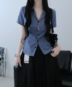 シャツ スリムフィットカラー半袖シャツ NAVY