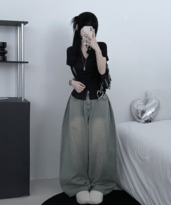 シャツ スリムフィットカラー半袖シャツ BLACK