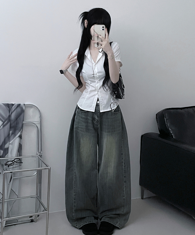 スリムフィットカラー半袖シャツ WHITE