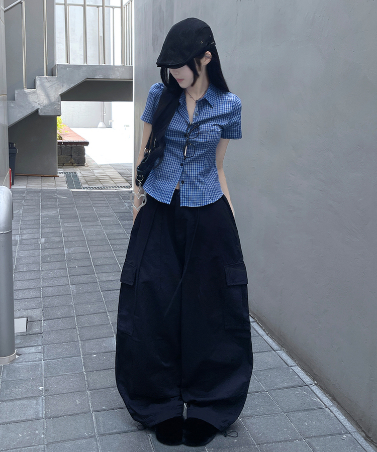 スリムフィットカラー半袖シャツ NAVY