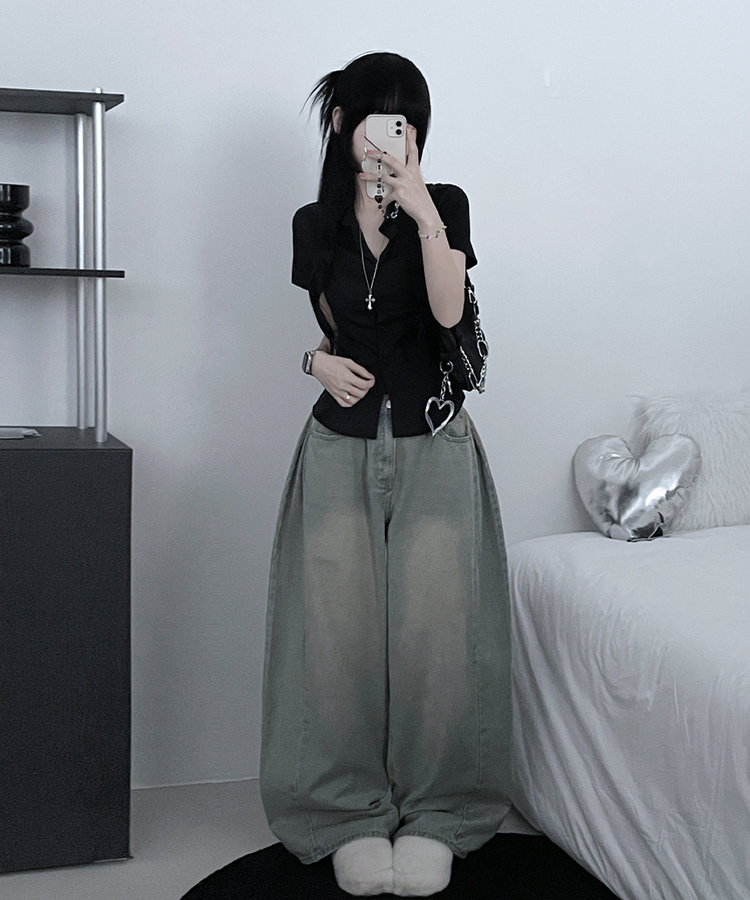 スリムフィットカラー半袖シャツ BLACK