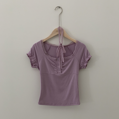 半袖Tシャツ 【タイ付き】レースシャーリングクロップ半袖Tシャツ