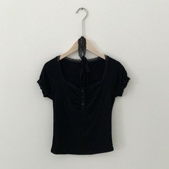 半袖Tシャツ 【タイ付き】レースシャーリングクロップ半袖Tシャツ
