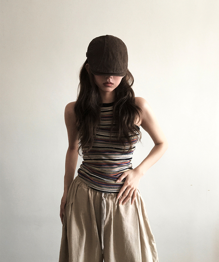 ストライプロングホルターキャミソール BEIGE