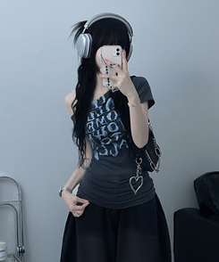 半袖Tシャツ ワンショルダースリム半袖Tシャツ CHARCOAL