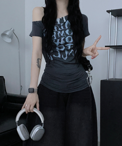 半袖Tシャツ ワンショルダースリム半袖Tシャツ CHARCOAL