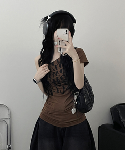 半袖Tシャツ ワンショルダースリム半袖Tシャツ BROWN