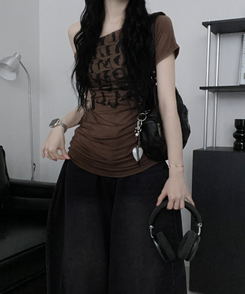 半袖Tシャツ ワンショルダースリム半袖Tシャツ BROWN