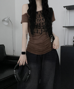 半袖Tシャツ ワンショルダースリム半袖Tシャツ BROWN