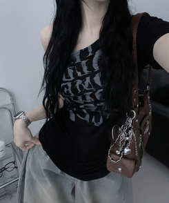 半袖Tシャツ ワンショルダースリム半袖Tシャツ BLACK