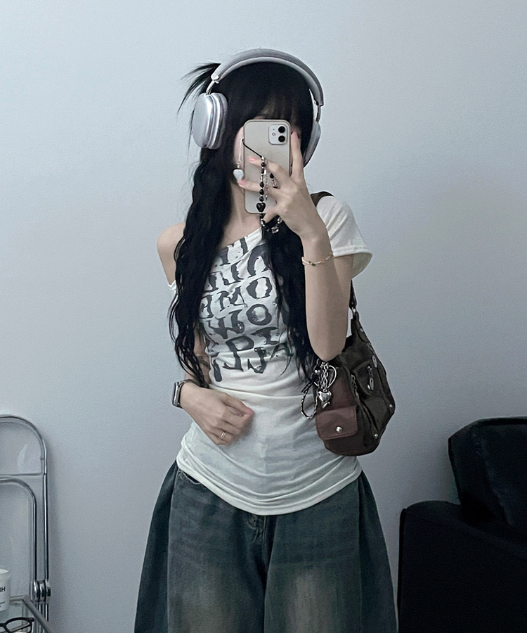 ワンショルダースリム半袖Tシャツ IVORY