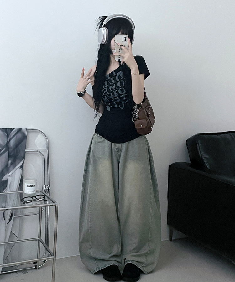半袖Tシャツ ワンショルダースリム半袖Tシャツ BLACK