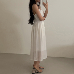 ロングワンピース スモークリボンロングワンピース IVORY