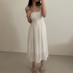 ロングワンピース スモークリボンロングワンピース IVORY