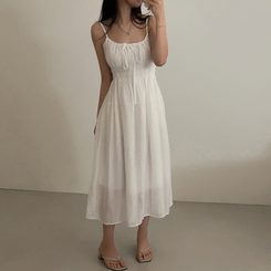ロングワンピース スモークリボンロングワンピース IVORY