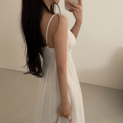 ロングワンピース スモークリボンロングワンピース IVORY