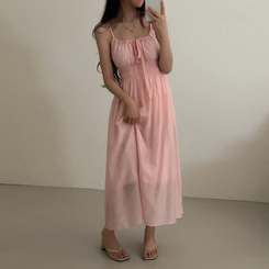 ロングワンピース スモークリボンロングワンピース PINK