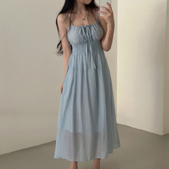 ロングワンピース スモークリボンロングワンピース SKY BLUE
