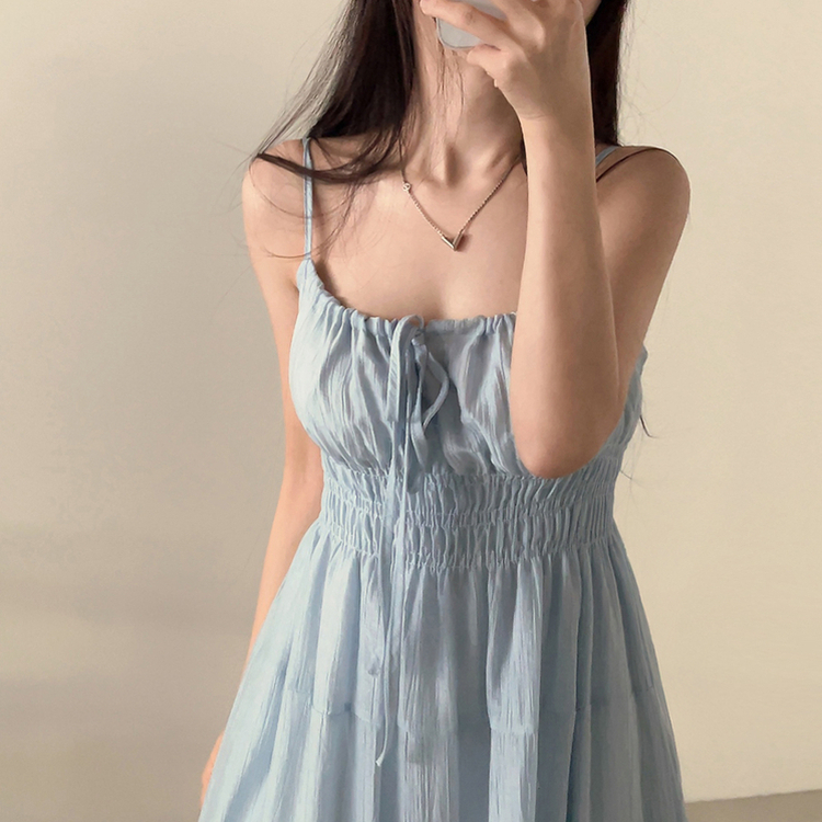 スモークリボンロングワンピース SKY BLUE