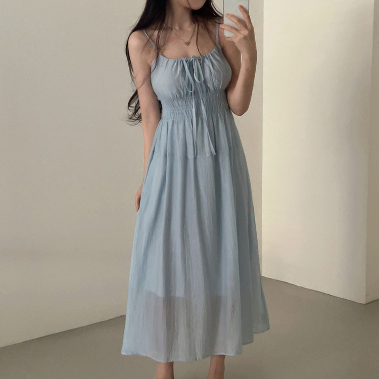 スモークリボンロングワンピース SKY BLUE