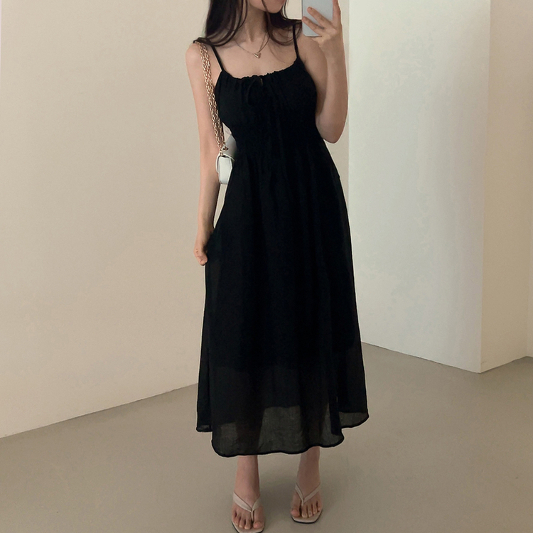スモークリボンロングワンピース BLACK