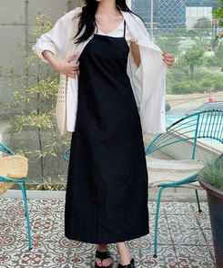 ロングワンピース ストラップキャミソールロングワンピース BLACK