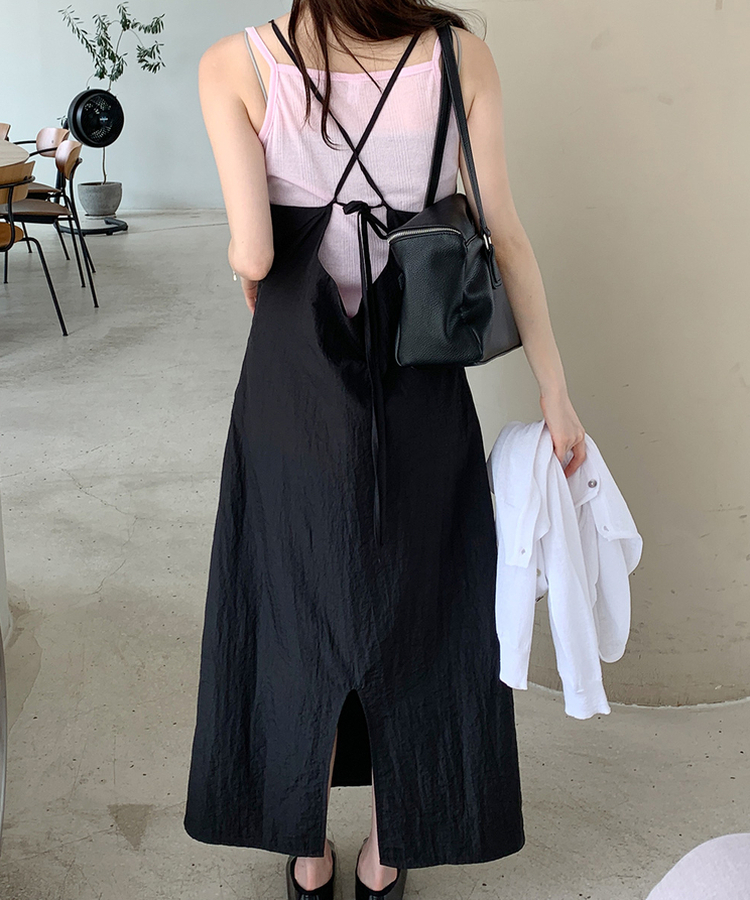 ストラップキャミソールロングワンピース BLACK
