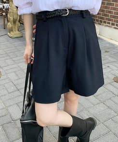 スラックス ハーフピンタックバミューダスラックス DARK NAVY