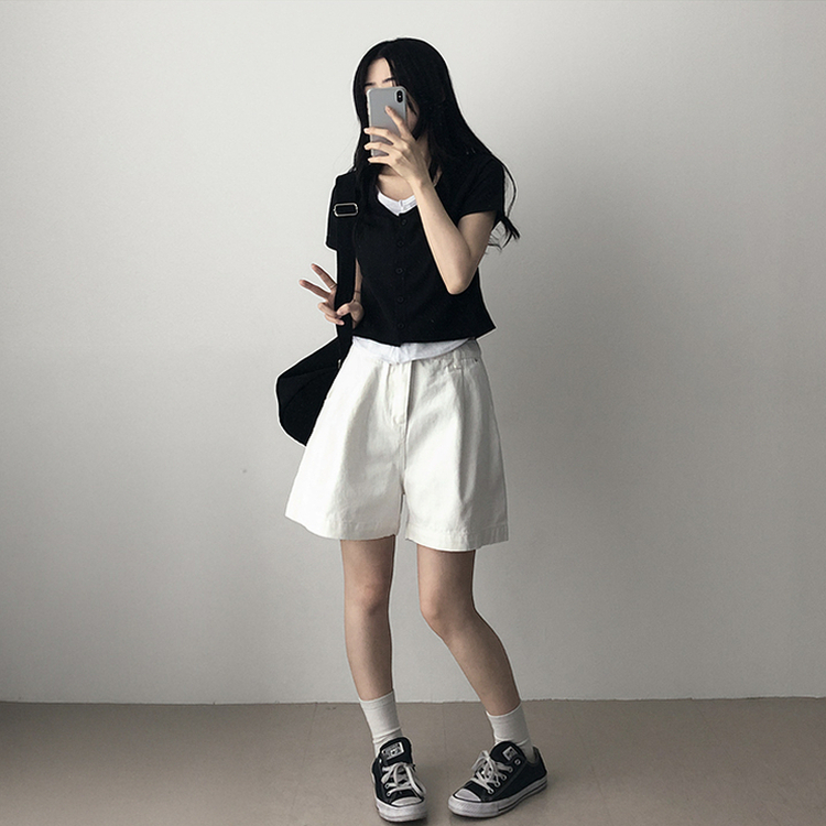 スパンバイカラーレイヤード半袖Tシャツ BLACK