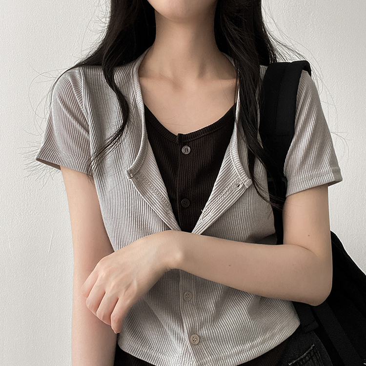 スパンバイカラーレイヤード半袖Tシャツ BEIGE