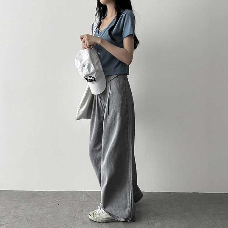 スパンバイカラーレイヤード半袖Tシャツ SKY BLUE