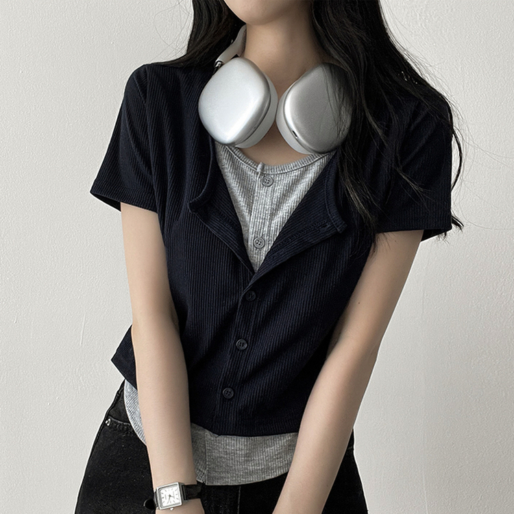 スパンバイカラーレイヤード半袖Tシャツ NAVY