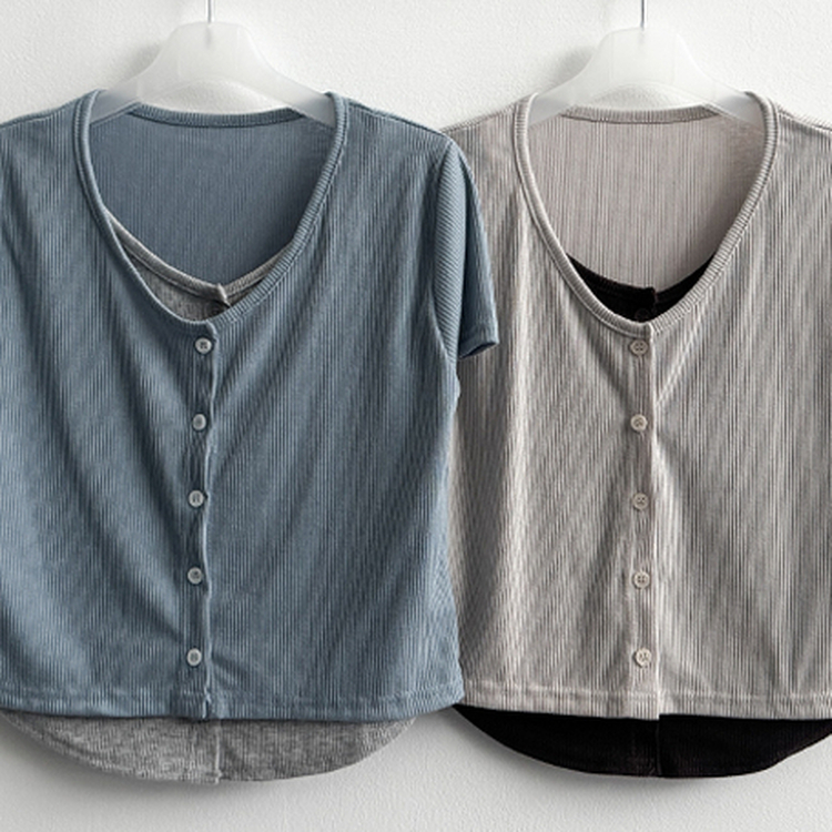 スパンバイカラーレイヤード半袖Tシャツ