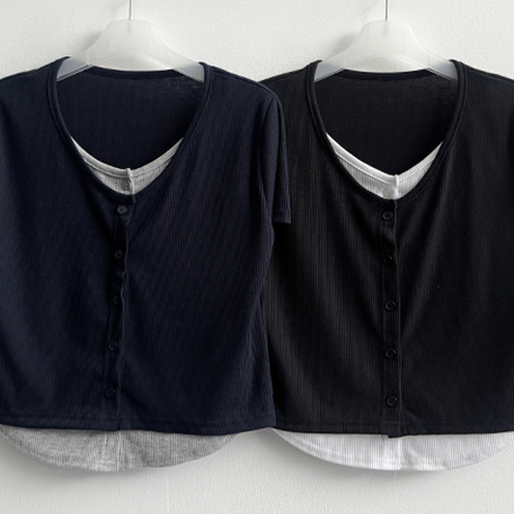 スパンバイカラーレイヤード半袖Tシャツ