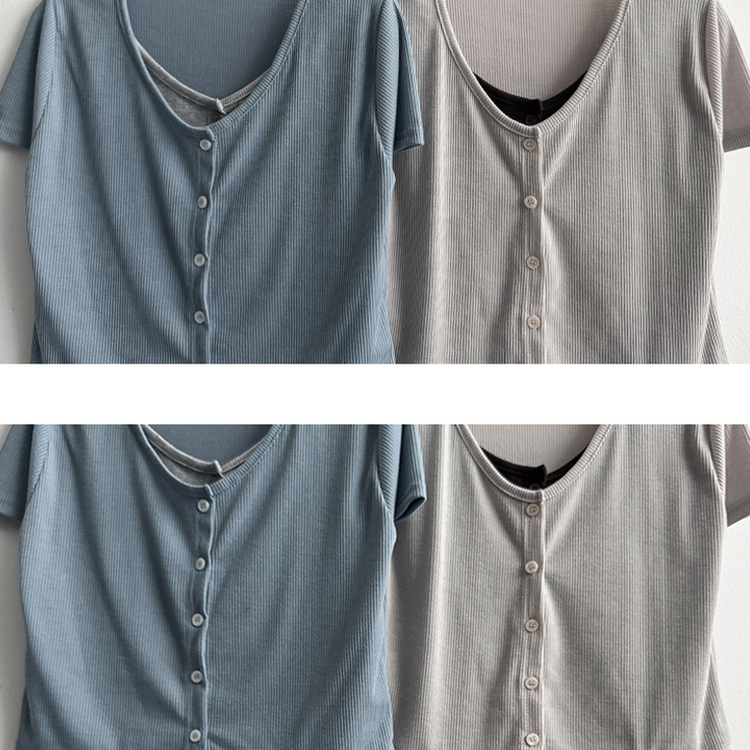 スパンバイカラーレイヤード半袖Tシャツ