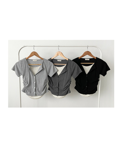 カーディガン フラワーシャーリングレイヤード半袖Tシャツ