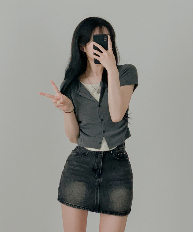 フラワーシャーリングレイヤード半袖Tシャツ CHARCOAL