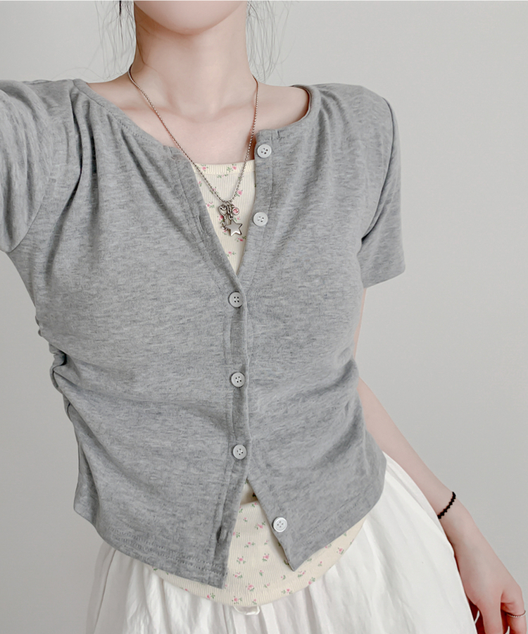 フラワーシャーリングレイヤード半袖Tシャツ GRAY