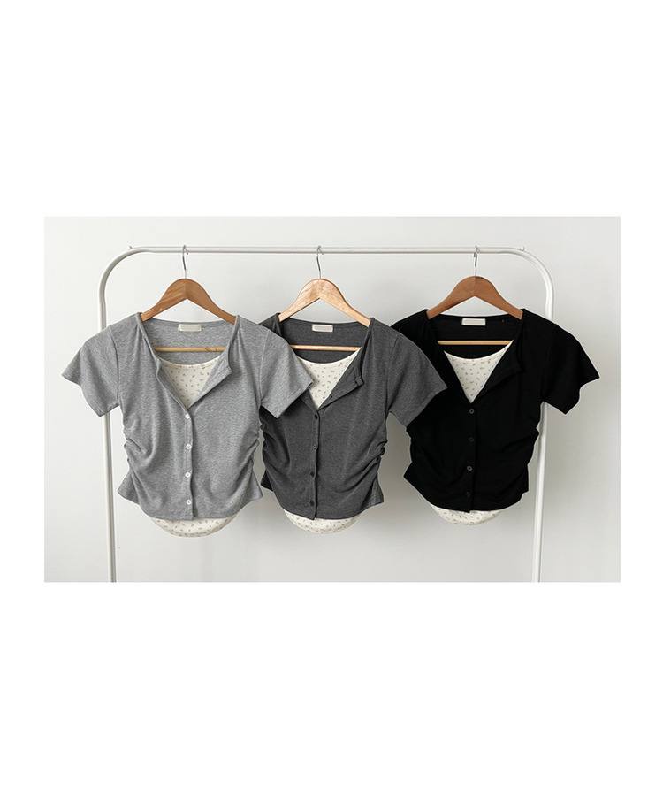 フラワーシャーリングレイヤード半袖Tシャツ