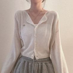 ペンダントリネンバルーンカーディガン(9color) BEIGE