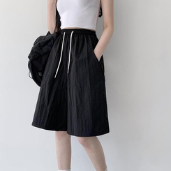 ショートパンツ 【丈別】ワッシャーナイロンパンツ(7color) BLACK