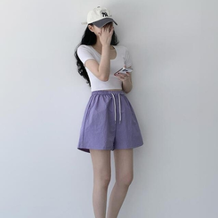 ショートパンツ 【丈別】ワッシャーナイロンパンツ(7color) PURPLE
