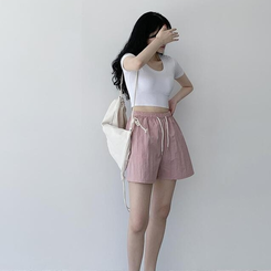 ショートパンツ 【丈別】ワッシャーナイロンパンツ(7color) PINK