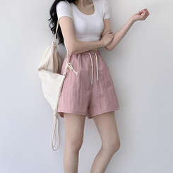ショートパンツ 【丈別】ワッシャーナイロンパンツ(7color) PINK
