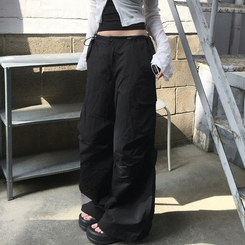 ワイド パラシュートナイロンストリングパンツ BLACK