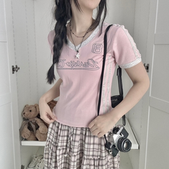 半袖Tシャツ ラインユニフォーム半袖Tシャツ(5color) PINK