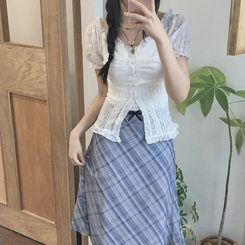 ブラウス ボタンパンチング半袖ブラウス WHITE