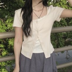 半袖Tシャツ レースレイヤード半袖Tシャツ BEIGE