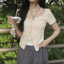 半袖Tシャツ レースレイヤード半袖Tシャツ BEIGE