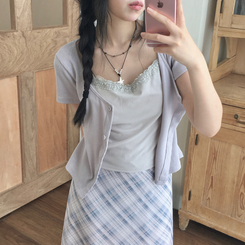 半袖Tシャツ レースレイヤード半袖Tシャツ LIGHT PURPLE